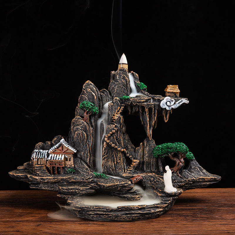 zensoullab Zen Large Backflow Incense Burner Pastoral Resin Sandalwood Burner Home Living Room Indoor Backflow Incense Ornament Pastoral Style