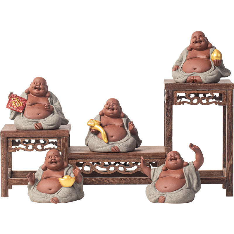 zensoullab Zen Style Chinese Five Blessings Maitreya Fortune Prosperity Longevity Happiness Wealth Smiling Buddha Desktop Small Ornament Creative Home Tea Room Tea Pet