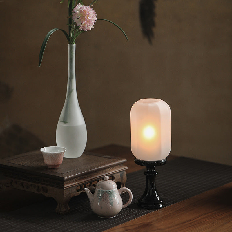 Zensoullab Antique Style Domestic Aromatherapy Candle Candlestick Chinese Zen Antique Lampshade Ceramic Decoration Tea Room Ambience Light