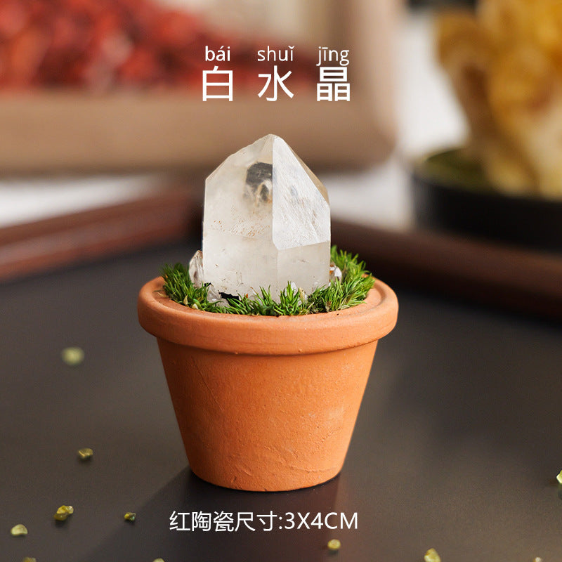 zensoullab Natural Crystal Raw Stone Mineral Pot Ornament Crystal Gemstone DIY Simulation Potted Plant Home Desktop Car Ornament