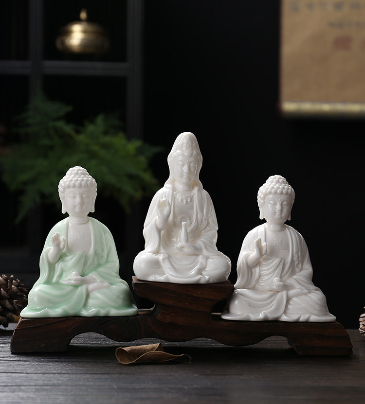 zensoullab Premium White Porcelain Handmade Buddha Statue Tathagata Buddha Ornament Ceramic Guanyin Bodhisattva Living Room Buddha Hall Car Mount Decoration