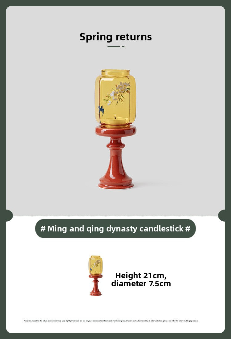zensoullab Japanese Style Spring Returns to the Forbidden City Red Ming Qing Candle Holder Glass Chinese Style Ornament Candle Candle Holder Tea Room Atmosphere Light Ancient Style