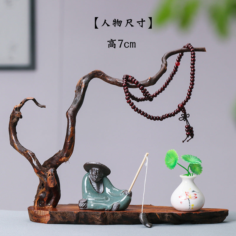 zensoullab Zen New Chinese Style Root Carving Set Ornament Purple Clay Little Monk Living Room TV Cabinet Tea Table Entrance Creative Decoration