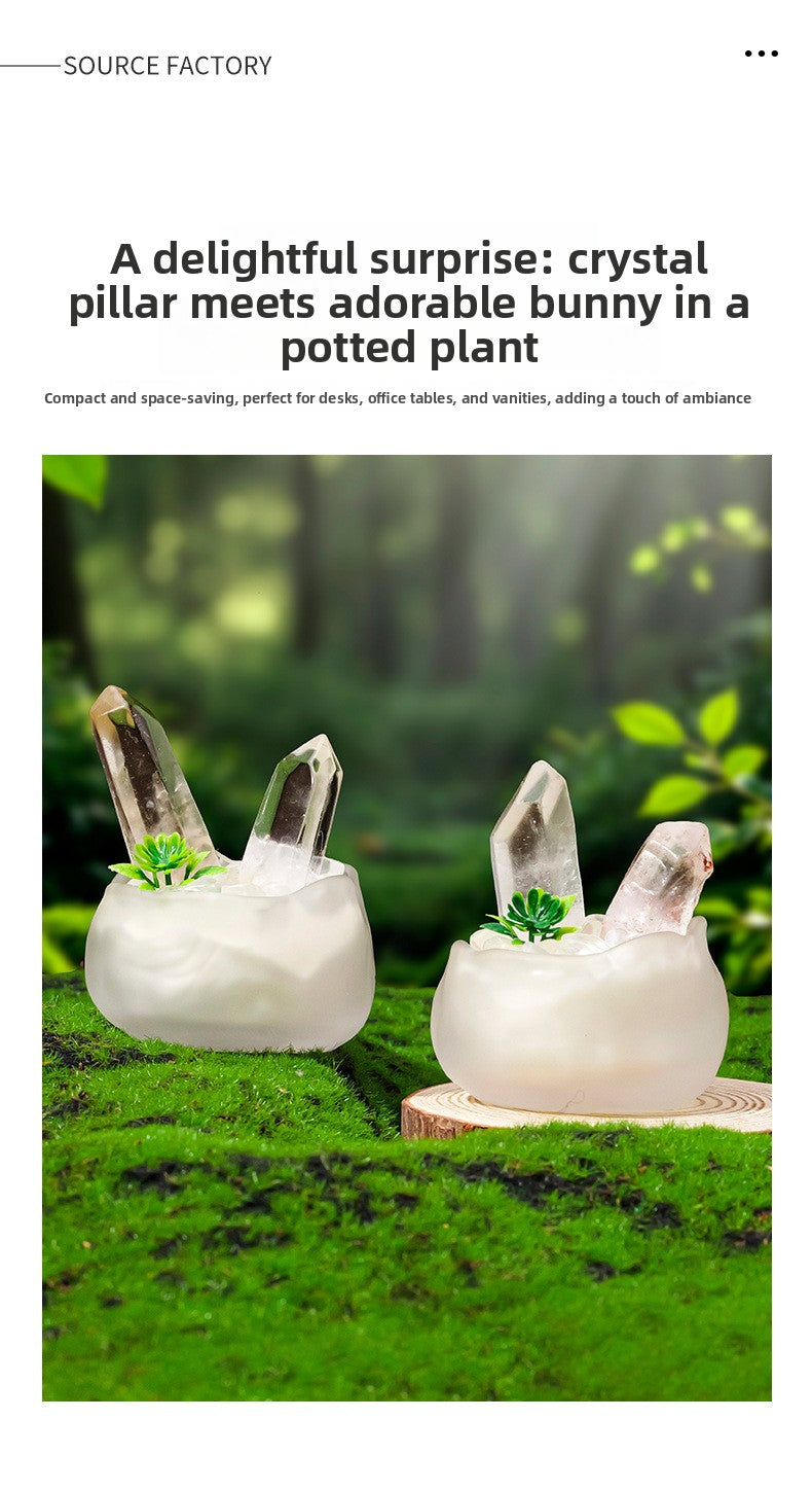 zensoullab Natural White Crystal Cluster Potted Yellow Crystal Single Crystal Crystal Column Tea Cup Micro Landscape Home Desktop Ornament