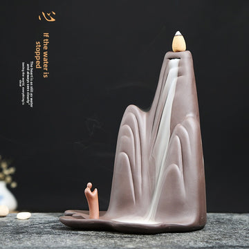 zensoullab Creative Purple Clay Backflow Incense Burner Home Sandalwood Coil Incense Burner for Worship Ceramic Living Room Incense Burner Tea Ceremony Buddhist Supplies