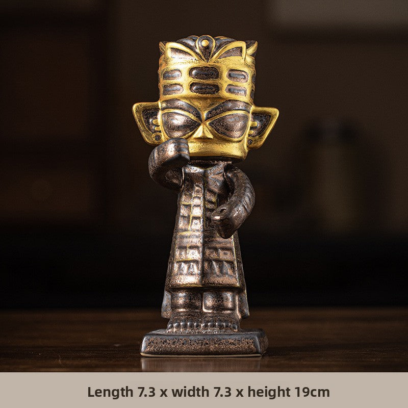 zensoullab National Trend Cultural Creative Ceramic Sanxingdui Zongmu Standing Figure Gold-Faced Ornament Home Living Room Tea Room Desktop Decoration