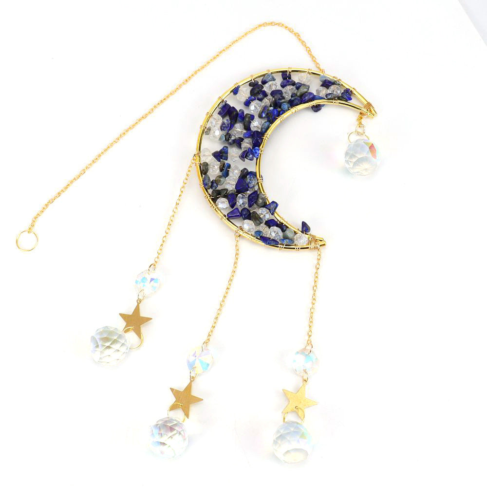 zensoullab Handmade Beaded Natural Crystal Crushed Stone Moon Star Wind Chime Craft Decoration Pendant Sun Catcher