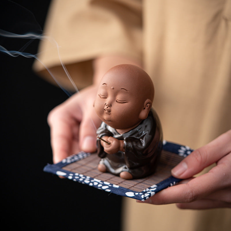 zensoullab Creative Ceramic Cute Little Monk Incense Desktop Ornament Home Incense Holder Incense Burner Incense Tray