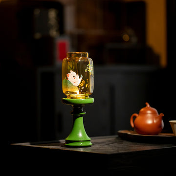 zensoullab Cat Whispering Xufang Mingqing Glass Candle Holder Lamp Zen Tea Room Atmosphere Lamp Home Floor Candle Lamp Decorative Ornament