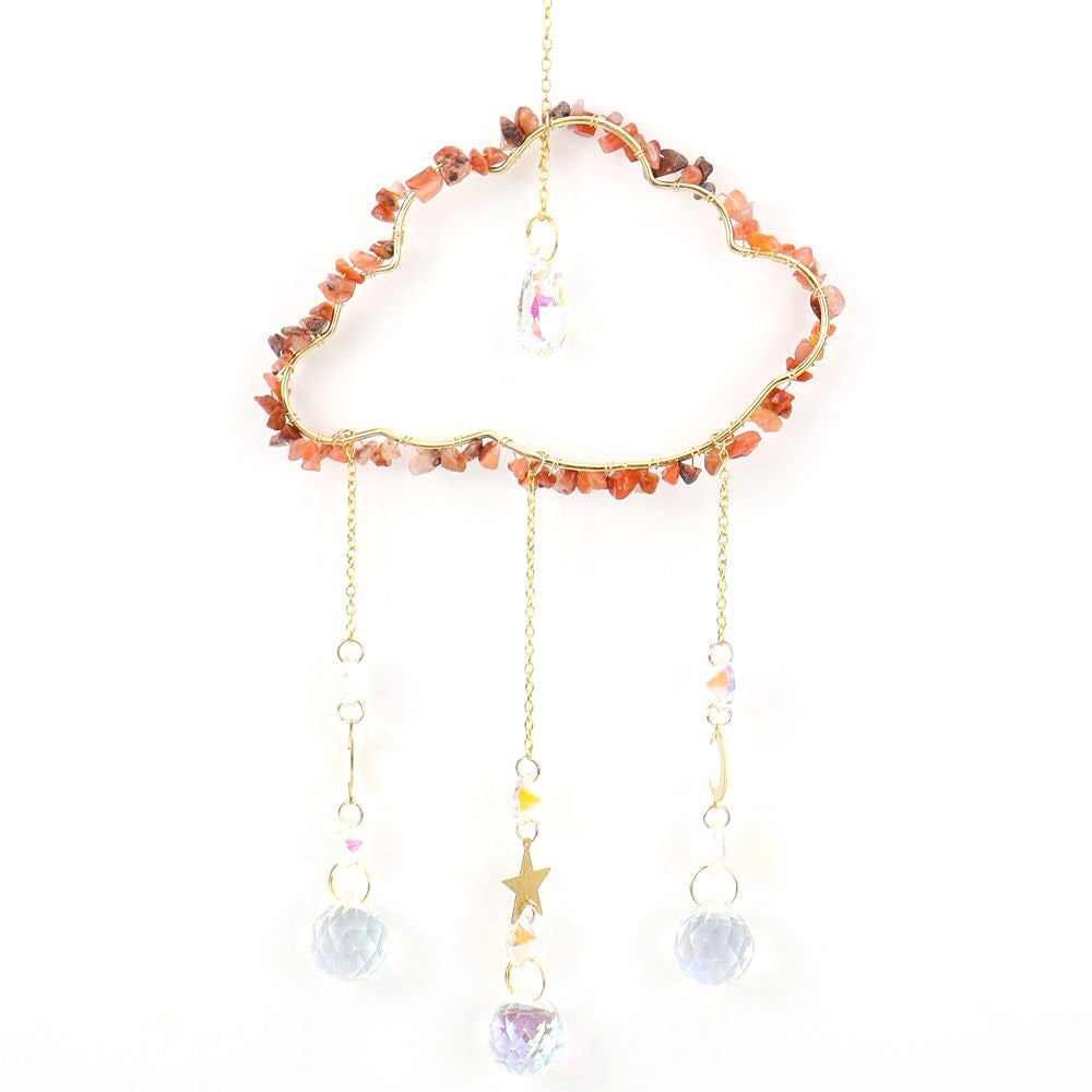 zensoullab Handmade Wire Wrapped Natural Crystal Crushed Stone Cloud Sun Catcher Hanging Ornament Wind Chime Decoration Pendant