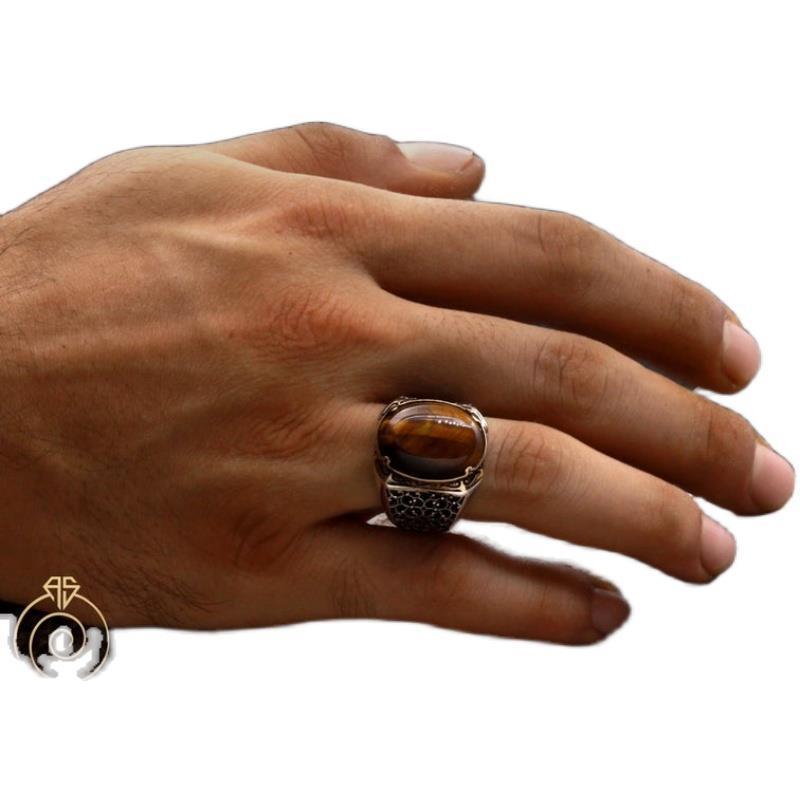 zensoullab Turkish B Handmade Vintage Exquisite Cabochon Brown Open Natural Tiger Eye Stone Carved Ring