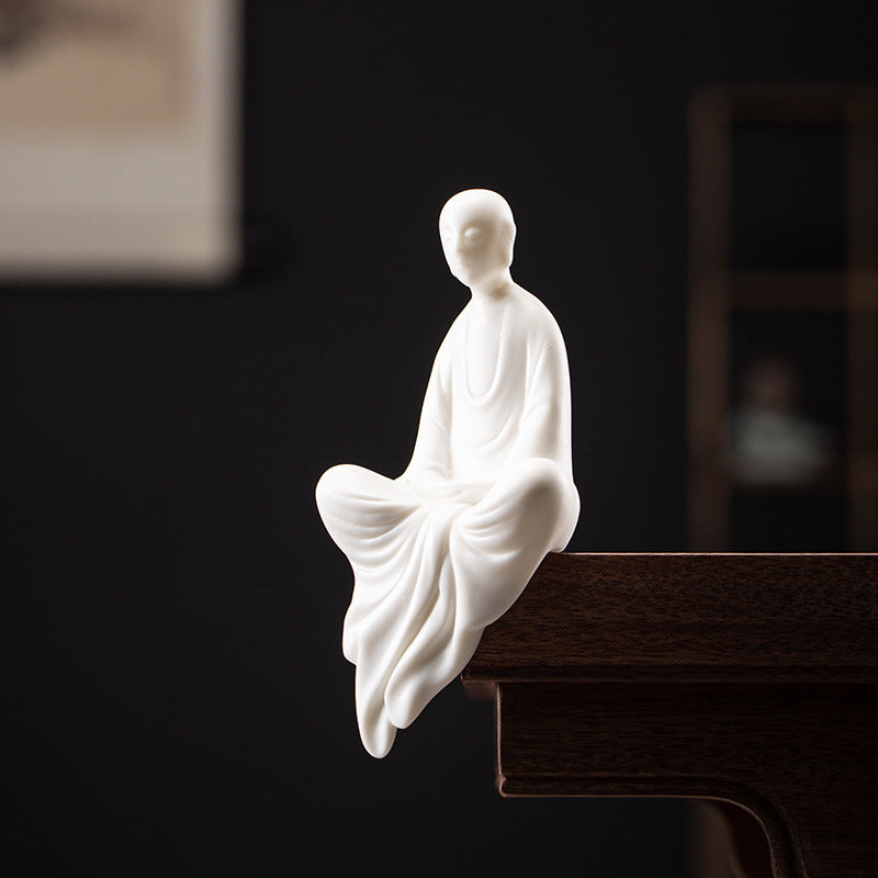 zensoullab Zen New Chinese Style White Porcelain Figure Formless Buddha Living Room Study Entrance Decoration Ceramic Little Monk Craft