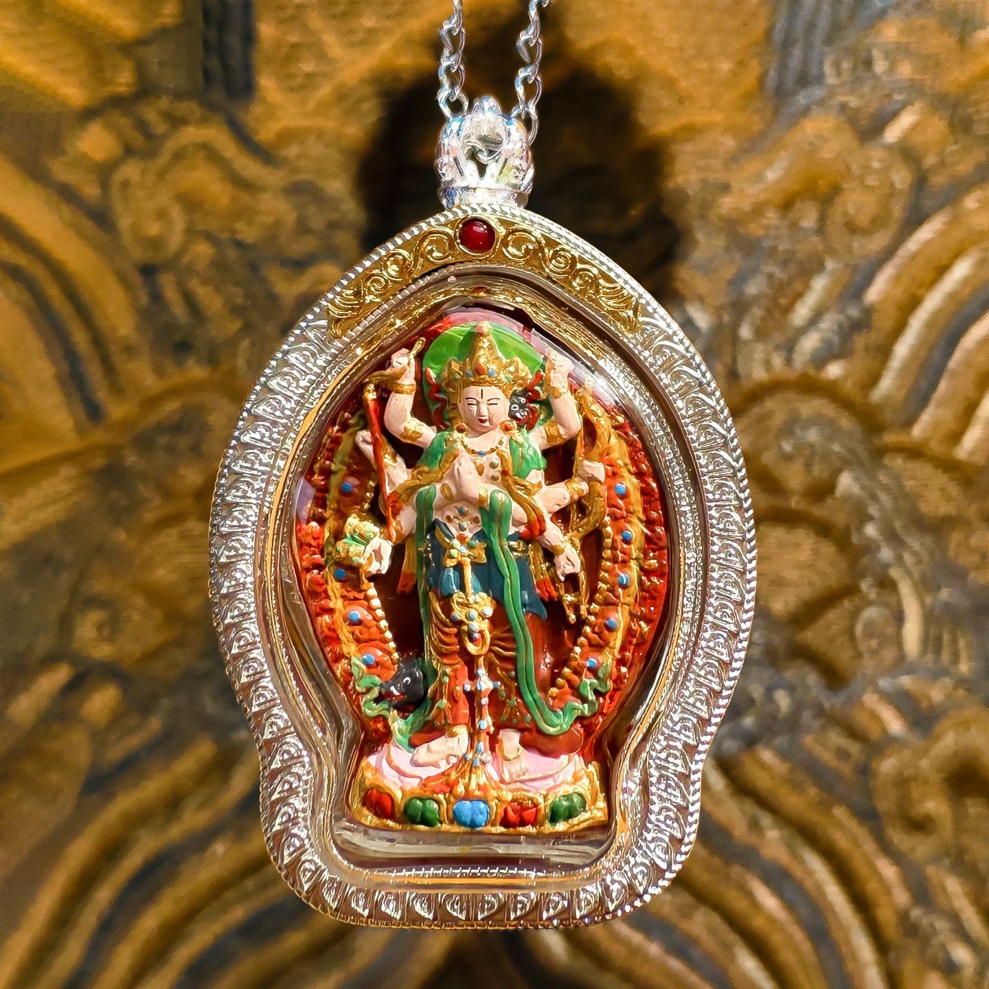 zensoullab Moli Zhi Tian Wu Box Pendant Hand-painted Rubbing Three-dimensional Tibetan Silver Thangka Buddha Amulet Doumu Yuanjun Men and Women Necklace