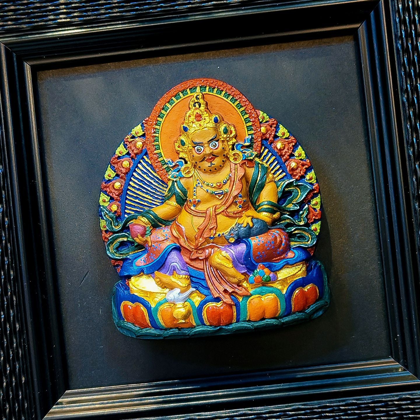 zensoullab Rubbing Table Hand-painted Thangka 3D Painted Table Decoration Great Wrath Yellow God of Wealth Mahakala Buddha Decoration Ornament