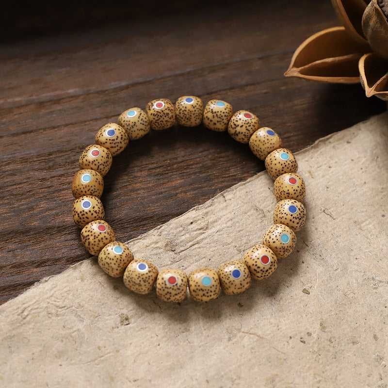 zensoullab Original Design Star Moon Bodhi Single Circle Bracelet Chicken Fat Yellow Multi-Treasure Retro New Chinese Style Unisex Cultural Play Beads Bracelet