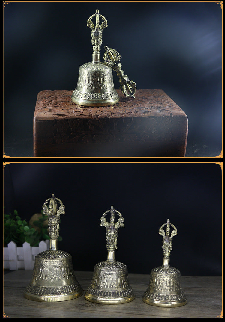 zensoullab Nepal Handmade Copper Bell Pestle Brass Five-Pronged Vajra Bell Pestle Healing Awakening Bell Buddhist Supplies Direct Supply