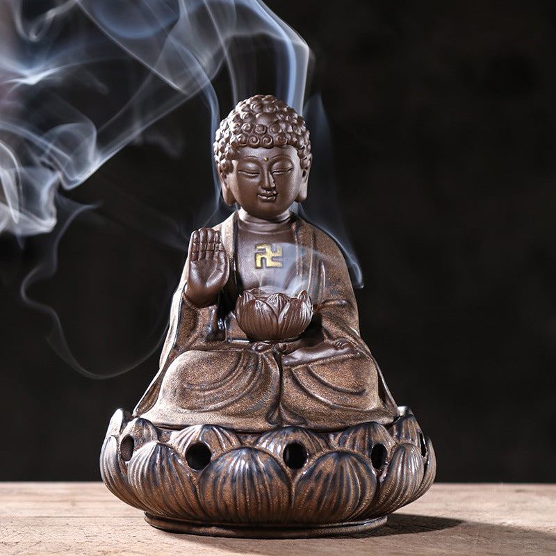 zensoullab Four-Hour Large Buddha Statue Incense Burner Antique Gold Glaze Ceramic Incense Burner Living Room Zen Incense Home Decor