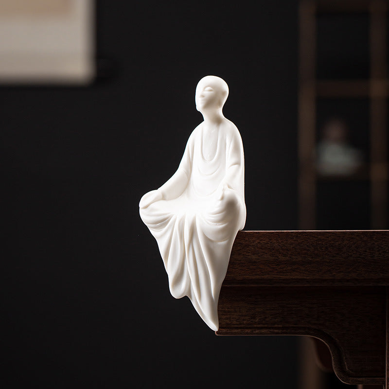 zensoullab Zen New Chinese Style White Porcelain Figure Formless Buddha Living Room Study Entrance Decoration Ceramic Little Monk Craft