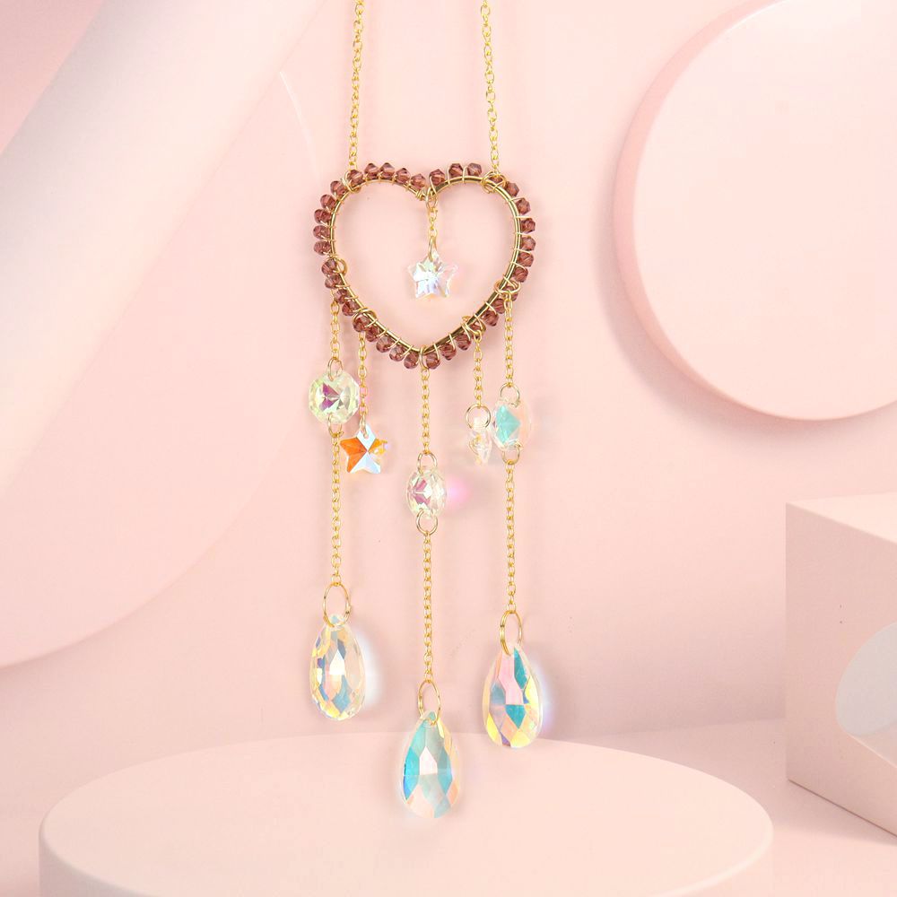 zensoullab Handmade Silk Wrapped Heart-Shaped Crystal Sun Catcher Curtain Hanging Decoration Garden Ornament