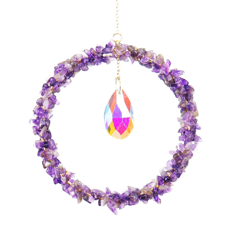 zensoullab Sun Catcher Gardening Crafts Crushed Stone Large Circle AB Color Crystal Water Drop Lighting Pendant