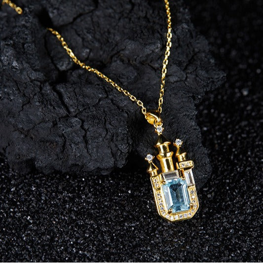 zensoullab Gemstone Collarbone Chain for Women S925 Silver Inlaid with Natural Topaz Castle Personality Colorful Gemstone Necklace for Women