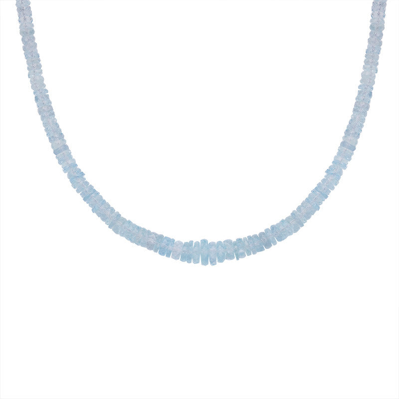 Zensoullab Natural Aquamarine Beaded Necklace Female S925 Sterling Silver Colored Gems Jewelry Haixi Cutting Gradient Size