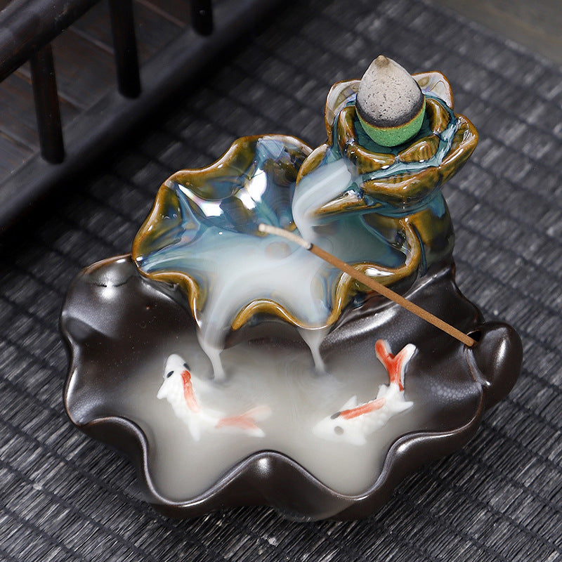 zensoullab Backflow Incense Burner Creative Home Decor Ceramic Burner Craft Pisces Backflow Kiln Change Ornamental