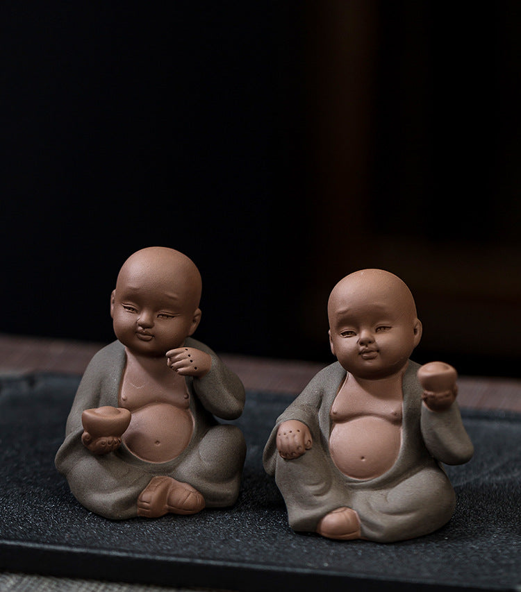 zensoullab Purple Clay Can Raise Tea Pets Little Monk Zen Ornament Tea Room Tea Tabletop Small Decoration Tea Play Figure Handicraft