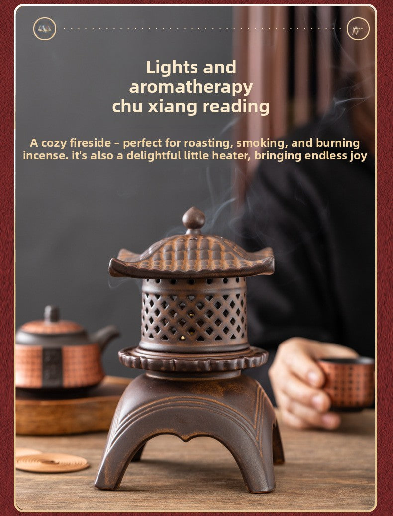 zensoullab Incense Burner Ceramic Purple Clay Hollow Han Yun Palace Lantern Candle Incense Essential Oil Burner Incense Stick Agarwood Multifunctional Ornament