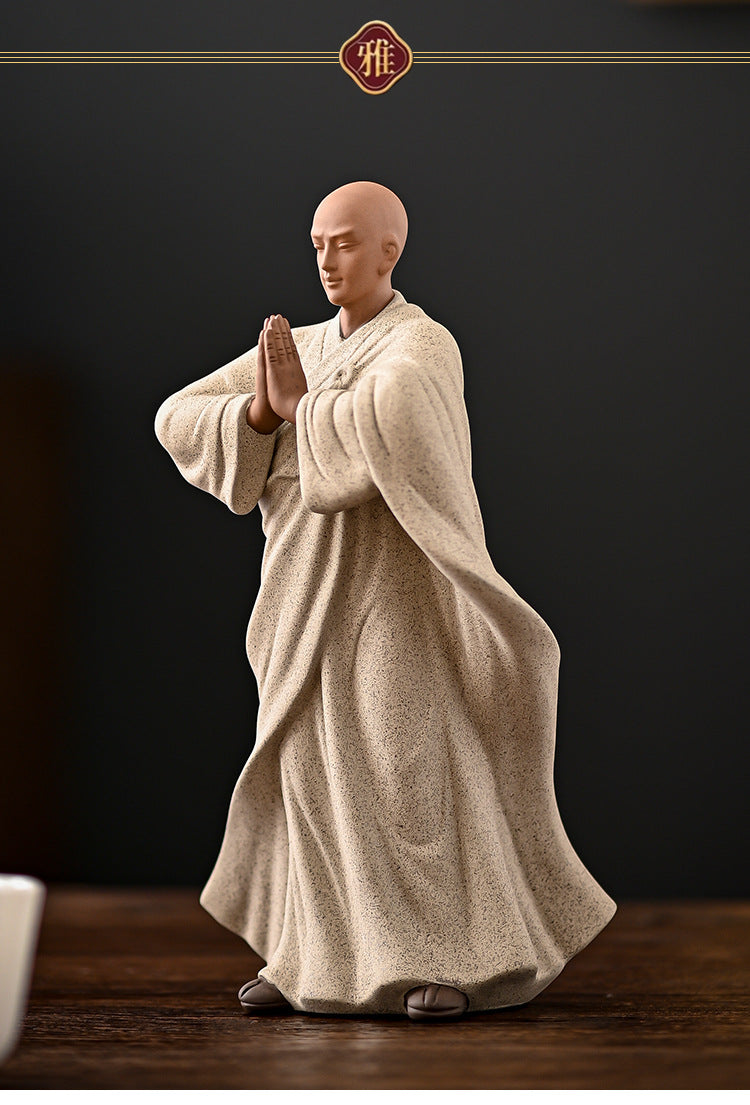 zensoullab New Chinese Style Purple Clay Little Monk Figurine Zen Ceramic Figure Living Room Tea Table Tea Pet Decoration Fish Tank Rockery Landscaping
