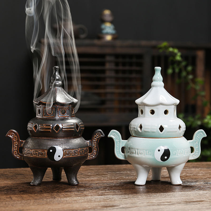 zensoullab Tai Chi Bagua Ceramic Incense Burner Home Indoor Zen Tea Room Tea Table Aromatherapy Burner Incense Decoration