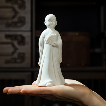 zensoullab Zen Ceramic Little Monk Figurine White Porcelain Little Novice Creative Chinese Style Living Room Entrance Tea Table Incense Home Decor