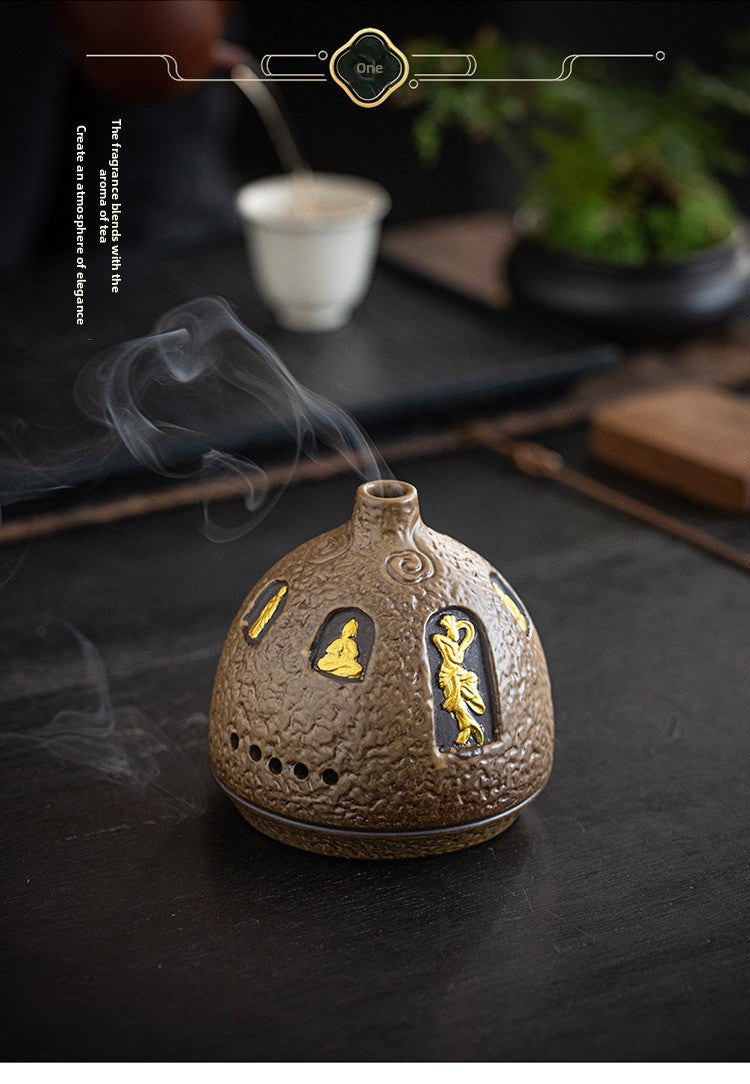 zensoullab Dunhuang Ceramic Incense Burner Home Indoor Incense Holder Incense Stand Aromatherapy Burner Zen Tea Room Desktop Incense Burner Ornament
