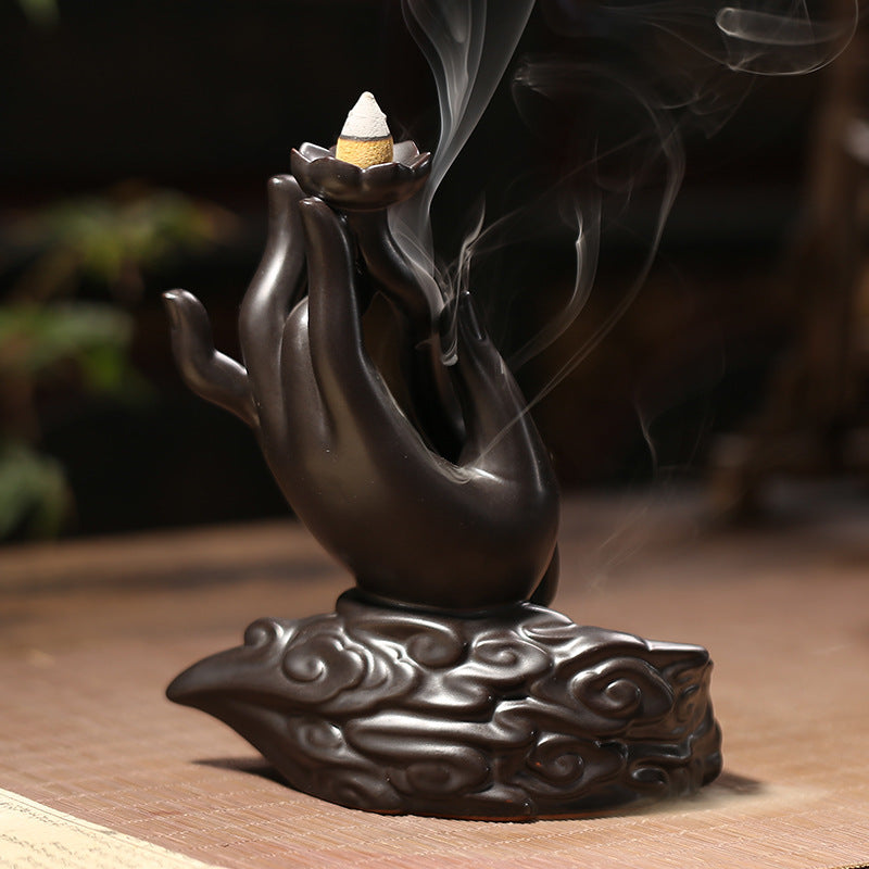 zensoullab Backflow Incense Burner Creative Aromatherapy Burner Indoor Sandalwood Zen Incense Burner Ceramic Incense Ceremony Buddha Hand