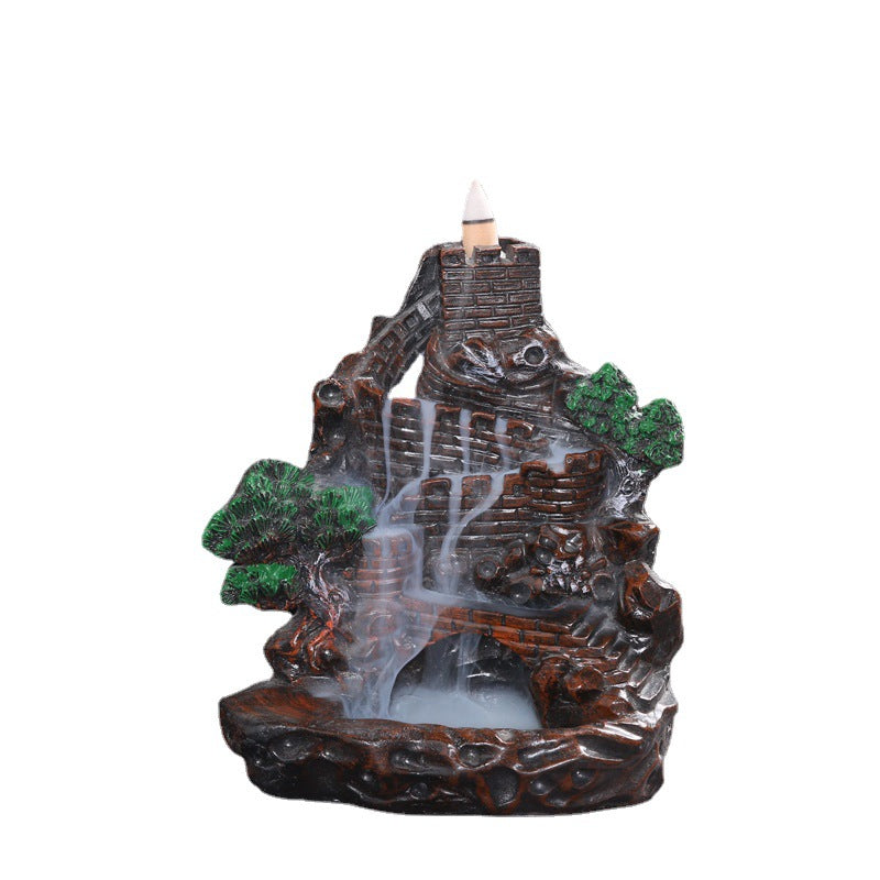 zensoullab Creative Resin Large Great Wall Backflow Incense Burner Home Decor Craft Ornament Incense Holder Incense Seat Backflow Aromatherapy Burner