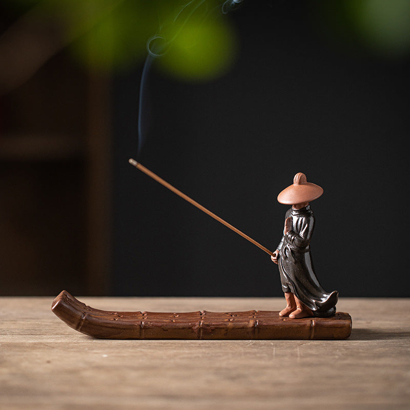 zensoullab Xie Ke Incense Burner for Home Indoor Sandalwood Agarwood Holder Zen Style Jiang Taigong Fishing Tea Room Ceramic Aromatherapy Burner Ornament