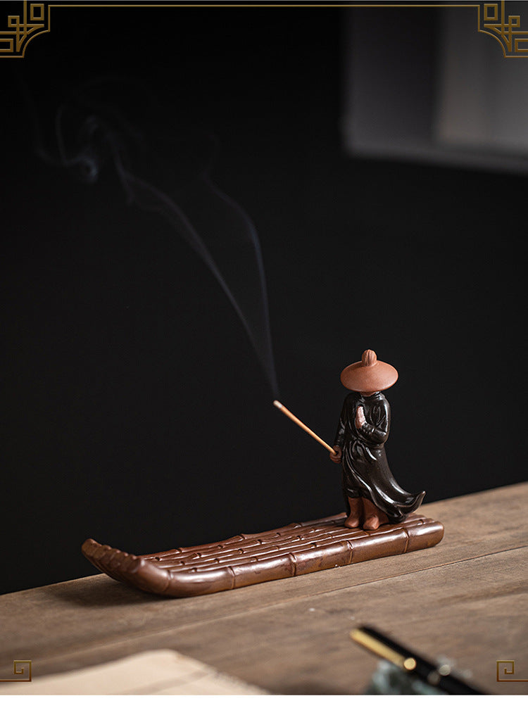 zensoullab Xie Ke Incense Burner for Home Indoor Sandalwood Agarwood Holder Zen Style Jiang Taigong Fishing Tea Room Ceramic Aromatherapy Burner Ornament