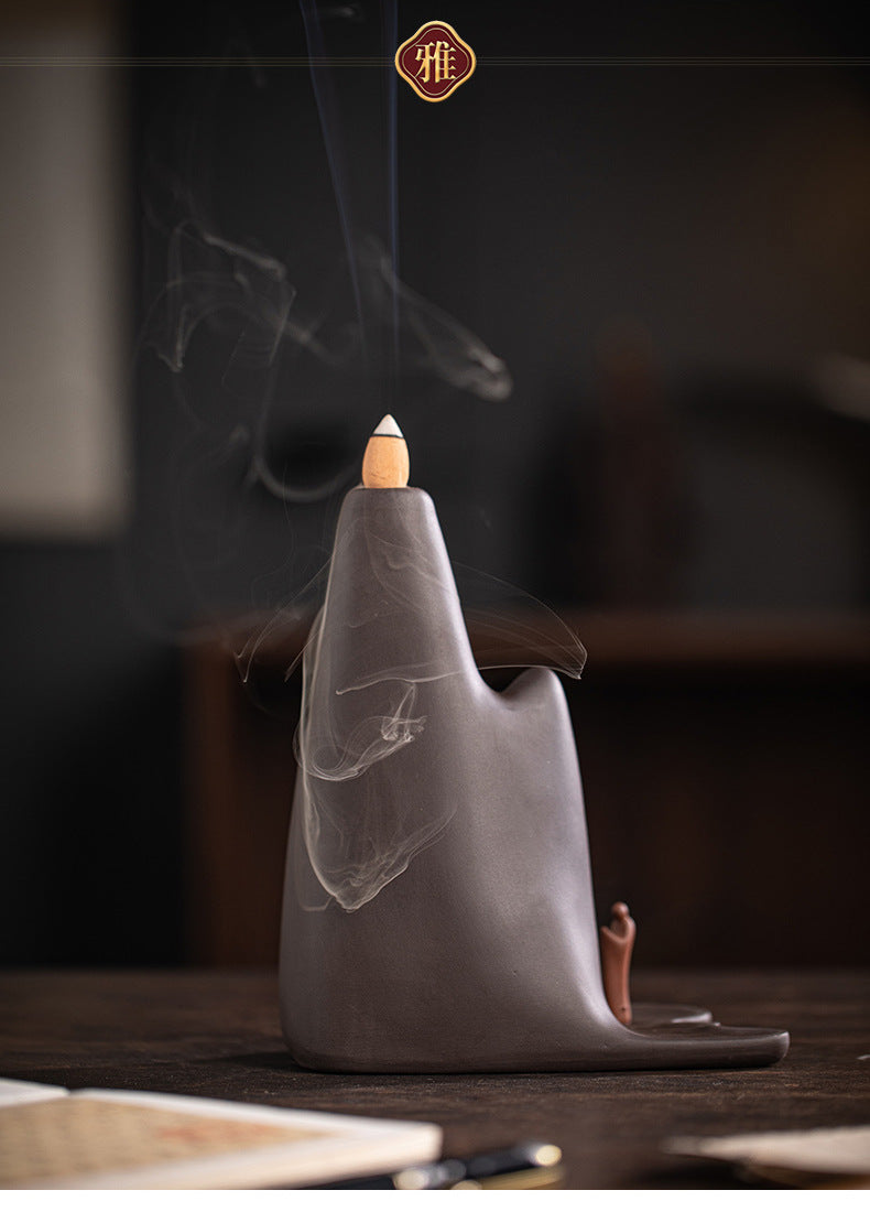 zensoullab Zen Style Chinese Backflow Incense Burner Mountain Water Landscape Desktop Ornament Creative Home Living Room Indoor Aromatherapy Burner
