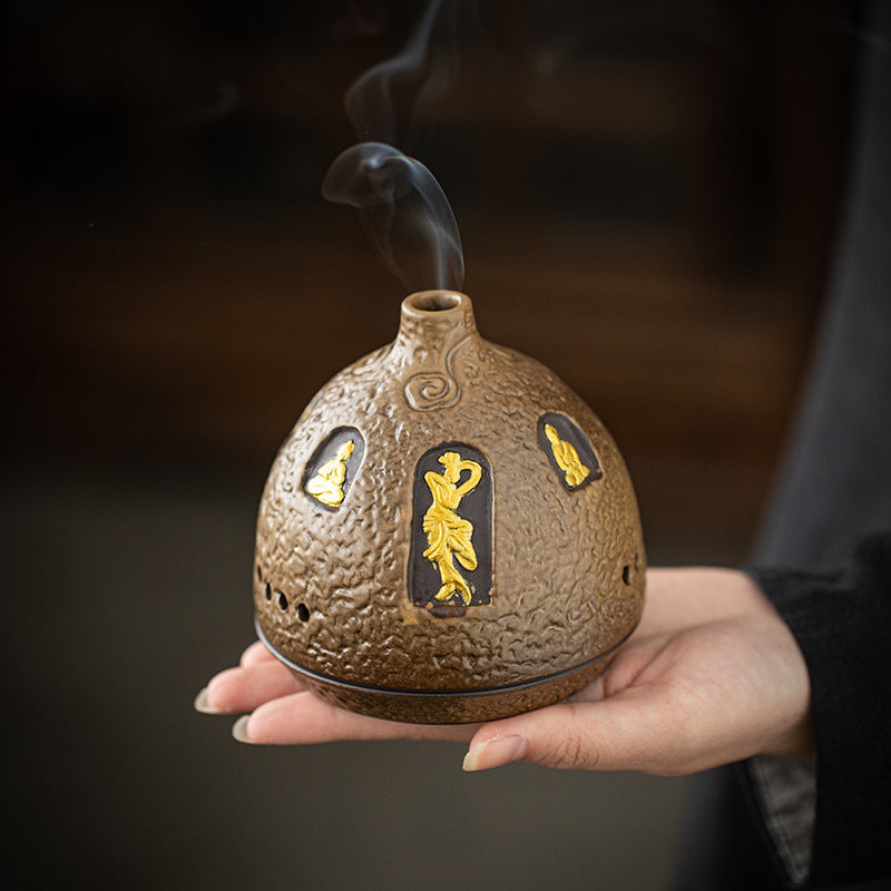 zensoullab Dunhuang Ceramic Incense Burner Home Indoor Incense Holder Incense Stand Aromatherapy Burner Zen Tea Room Desktop Incense Burner Ornament