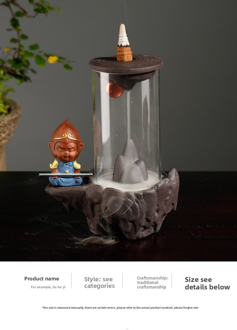 zensoullab Purple Clay Wukong Backflow Incense Burner Home Decor Creative Windproof Cover Sandalwood Incense Burner Craft Ornament
