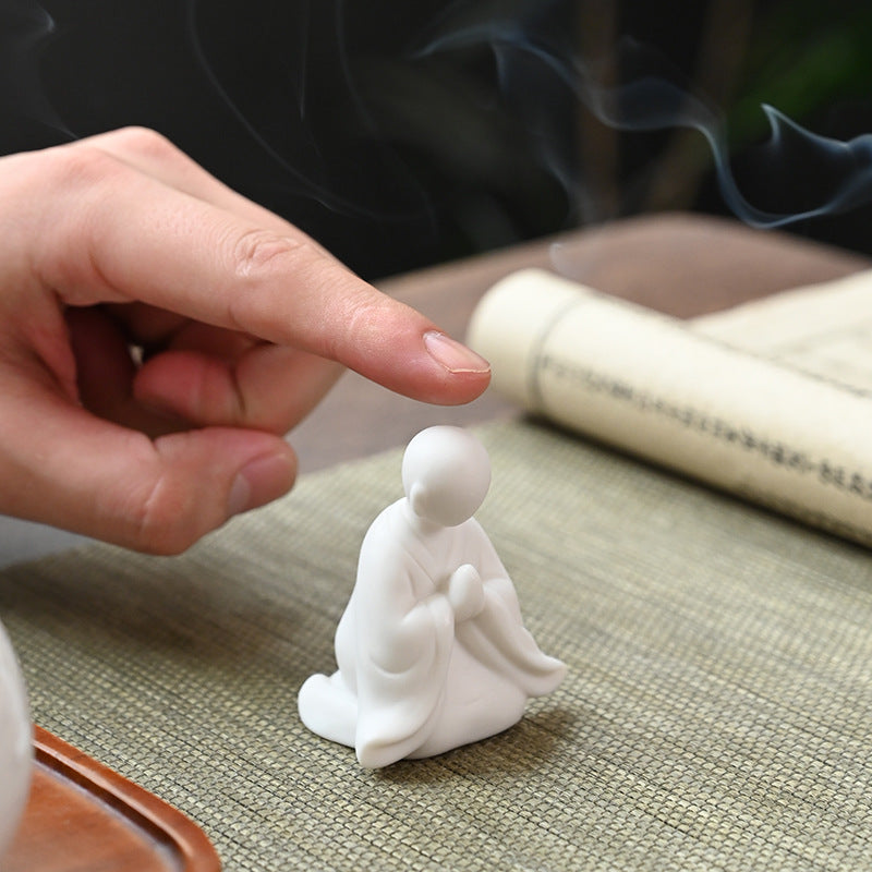 zensoullab Zen Ceramic Figure Formless Buddha Chinese Style Entrance Decoration Little Monk Fish Tank Bonsai Gardening Home Living Room Decor