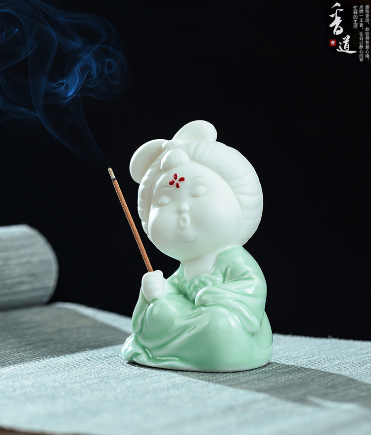 zensoullab Chinese Style Ceramic Lady Incense Holder Incense Stand Incense Burner Incense Stick Sandalwood Home Aromatherapy Burner Creative Home Decor Ornament