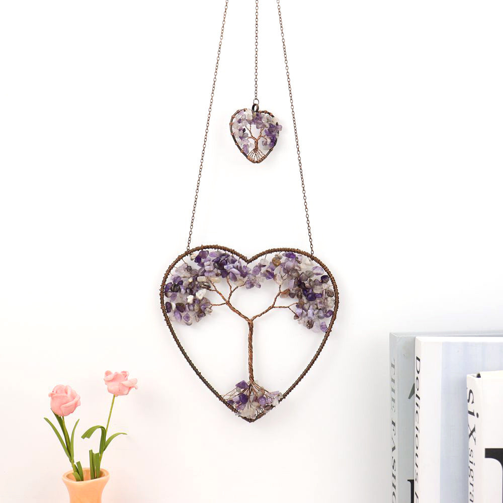 zensoullab Natural Crushed Stone Crystal Heart-shaped Tree of Life Dream Catcher Hanging Decoration Curtain Pendant