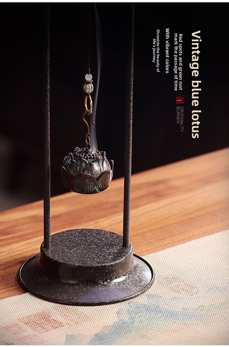 zensoullab Lotus Hanging Incense Burner Antique Chinese Style Metal Aromatherapy Burner Home Indoor Agarwood Incense Holder Tea Ceremony Coil Incense Burner