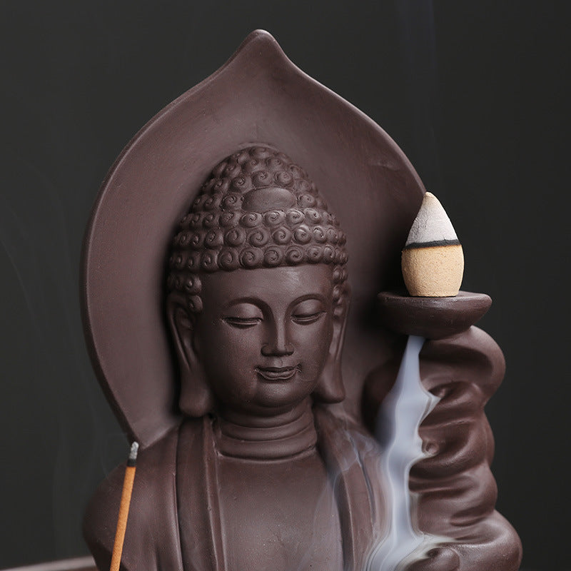 Original Purple Clay Sandalwood Backflow Incense Burner Xiangyun Rulai Buddha Incense Burner Home Decor Craft Ornament Wholesale