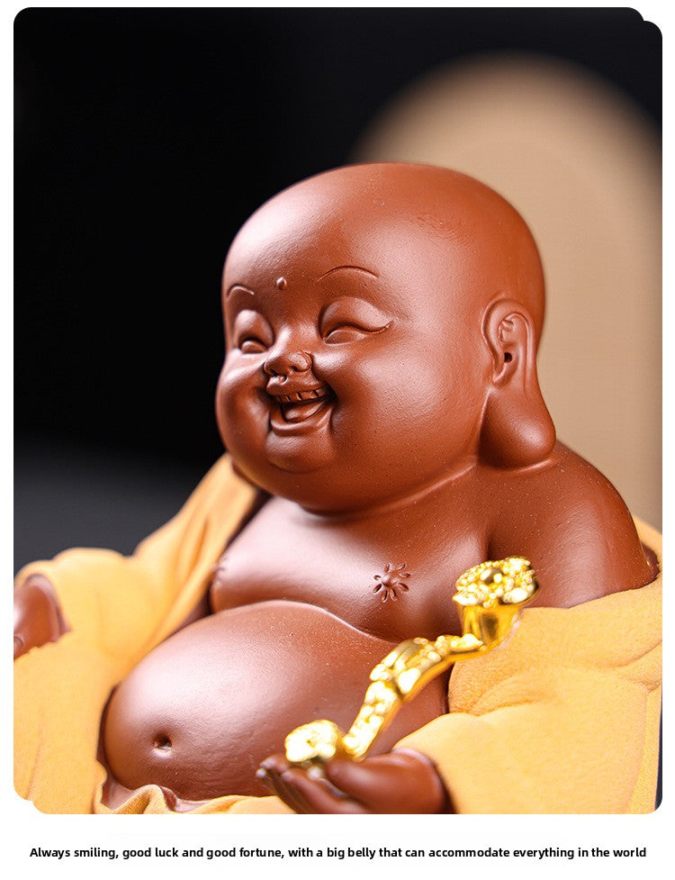 zensoullab Purple Clay Wealth-Attracting Big-Bellied Maitreya Buddha Tea Pet Kung Fu Tea Ornament Premium Cultivable Zen Tea Plaything Tea Table Desktop Decoration