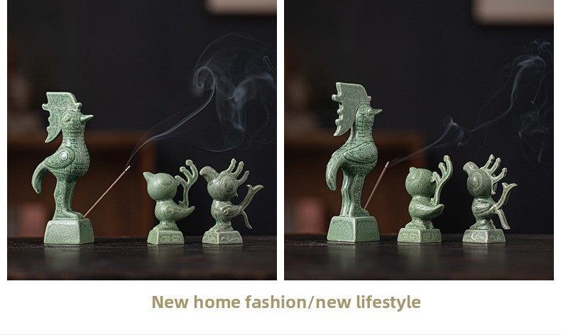 zensoullab Cultural and Creative Handicraft Ceramic Sanxingdui Sun Bird Incense Burner Incense Holder Incense Stick Holder Incense Ceremony Ornament Creative Gift Aromatherapy Burner