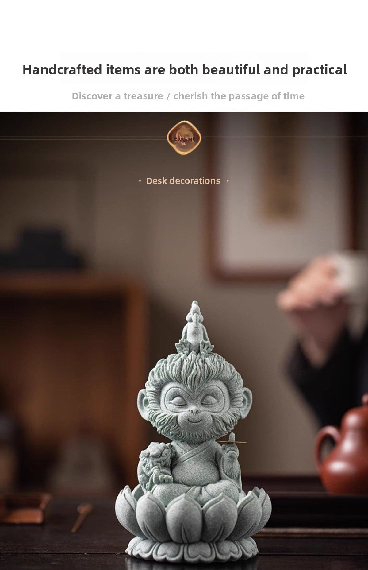 zensoullab Zen Style Chinese Qingsha Cultural Creative Great Sage Wukong Desktop Ornament Creative Home Living Room Fish Tank Landscaping Decoration Display