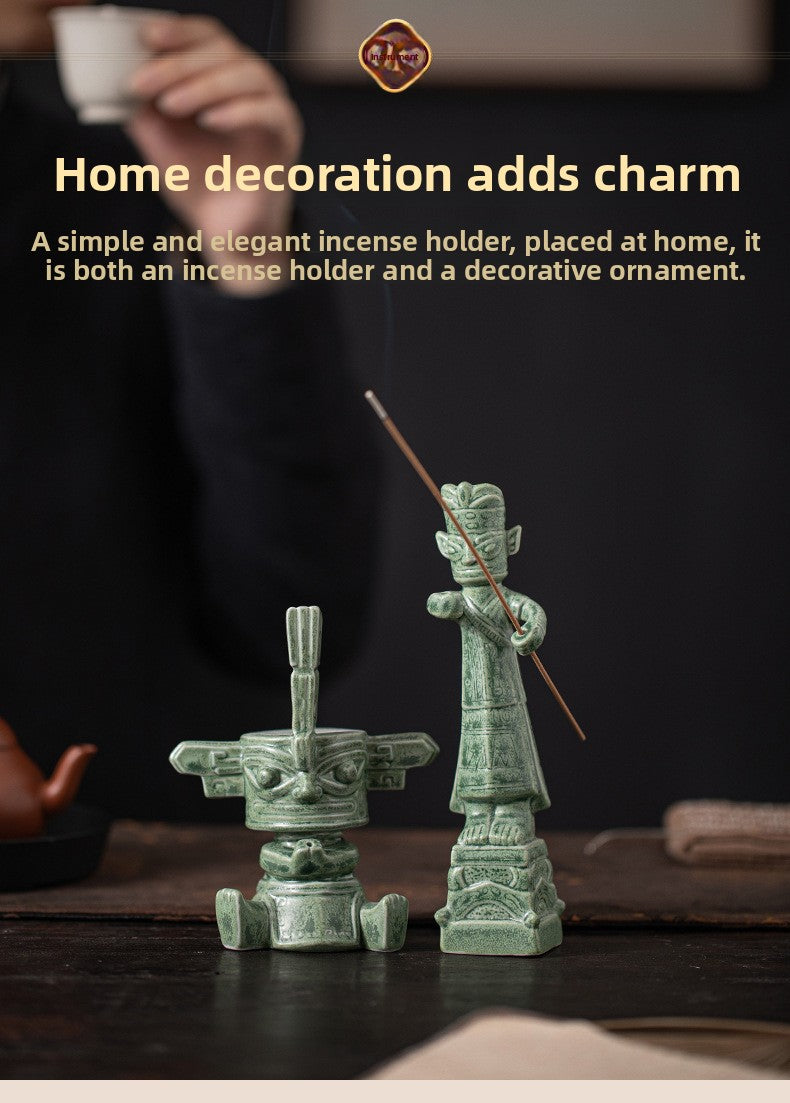 zensoullab Sanxingdui Bronze Large Standing Figure Mask Incense Burner Incense Holder Ceramic Ornament Study Desk Cultural Creative Figurine Gift