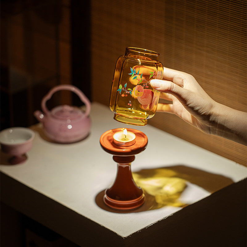 zensoullab Japanese Style Spring Returns to the Forbidden City Red Ming Qing Candle Holder Glass Chinese Style Ornament Candle Candle Holder Tea Room Atmosphere Light Ancient Style